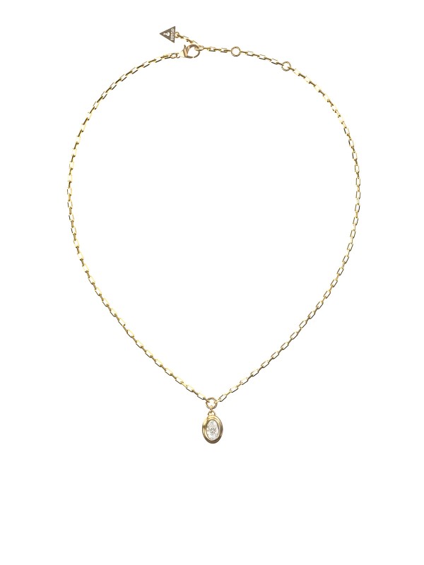 Ženska Guess ogrlica u boji žutog zlata sa ovalnim kristalnim priveskom. Podesiva dužina 41–46 cm i elegantan dizajn. Naruči online!