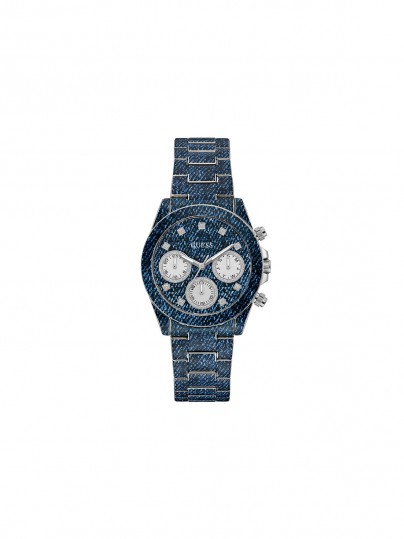 GUESS ženski sat "Indigo" GW0750L1: Teksas print, multifunkcionalni brojčanik, prečnik 38mm, vodootporan do 50m. Dodajte stil svom izgledu!