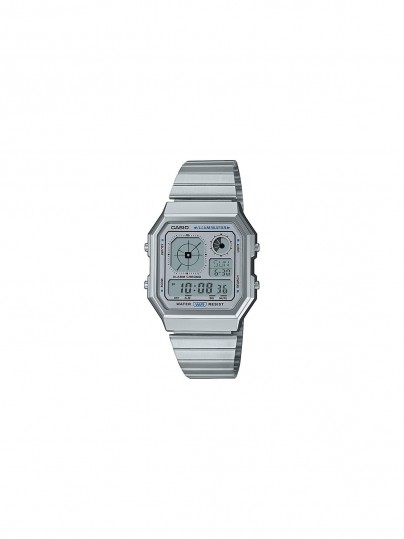 Casio Vintage digitalni sat u retro dizajnu sa srebrnim kućištem i narukvicom, nudi LED osvetljenje, svetsko vreme i vodootpornost.