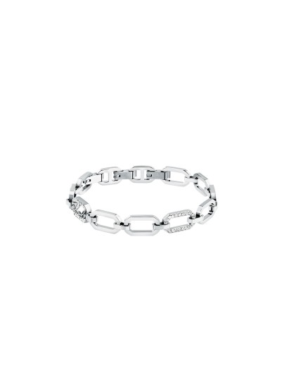 Karl Lagerfeld CRYSTALS narukvica KLAYC31 u boji srebra sa oktagonalnim karikama, ukrašena cirkonima i Karl logoom. Dužina 16+3 cm.