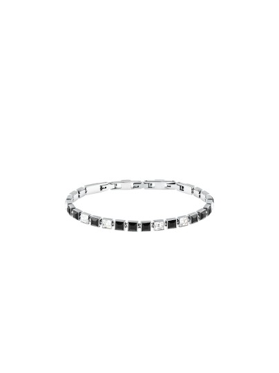 Karl Lagerfeld CRYSTALS narukvica KLAYC23 u boji srebra, sa crnim i providnim kockastim kristalima. Dužina 16+2 cm.