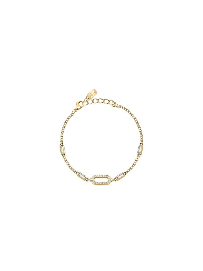 Karl Lagerfeld CRYSTALS narukvica KLAYC20 u boji žutog zlata sa baguette providnim kristalom i pavé cirkonima. Dužina 16+3 cm.