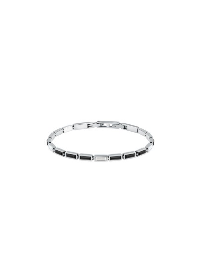 Elegantna Karl Lagerfeld CRYSTALS narukvica KLAYC19 od nerđajućeg čelika u boji srebra sa crnim i providnim baguette kristalima. Dužina 16+1,5 cm.