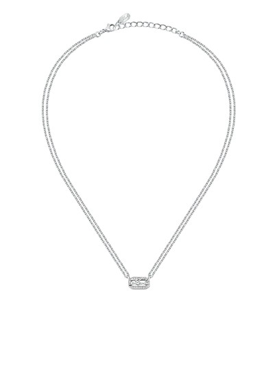 Karl Lagerfeld CRYSTALS ogrlica KLAYC13 – dupli lančić u boji srebra sa centralnim priveskom sa pavé cirkonima i KARL logom. Dužina 40+5 cm.