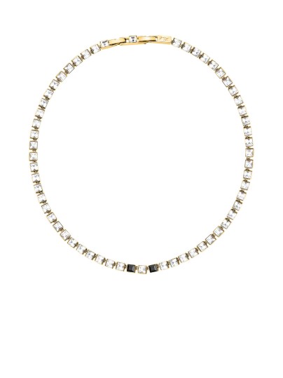 Karl Lagerfeld CRYSTALS ogrlica KLAYC04 – elegantna ženska tenis ogrlica od čelika u boji žutog zlata sa providnim i crnim kristalima. Dužina 40+2 cm.