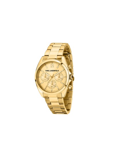 Karl Lagerfeld ROUND ESSENTIALS sat R0553101502 – elegantan ženski multifunction sat od nerđajućeg čelika u boji žutog zlata sa zlatnim sunray brojčanikom. Vodootpornost do 50 m.