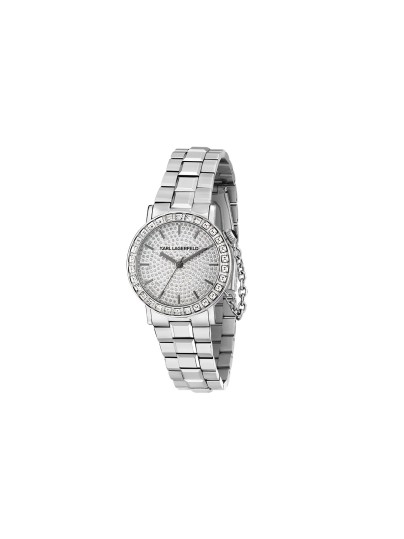 Karl Lagerfeld CRYSTALS sat R0553100506 – elegantan ženski sat od nerđajućeg čelika u boji srebra sa brojčanikom i koronom optočenim providnim pavé cirkonima. Vodootpornost do 50 m.