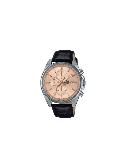 EDIFICE EFV-610EL-5AUEF – elegantni muški hronograf srednje veličine sa kućištem od nerđajućeg čelika u boji srebra i crnom kožnom narukvicom sa kroko printom, štopericom, neon displejom, prikazom datuma i vodootpornošću do 100m.