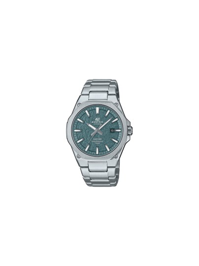 EDIFICE EFR-S108DE-3AVUEF – muški elegantni sat od nerđajućeg čelika u boji srebra sa tanjim kućištem od 7,8 mm i zelenim teksturiranim brojčanikom, safirnim staklom, prikazom datuma, neon displejom i vodootpornošću do 100m.
