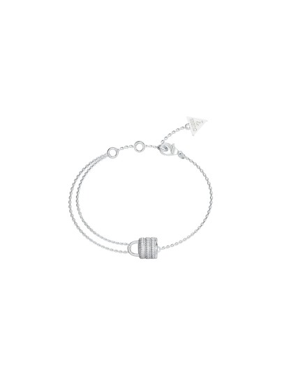 Guess MY SECRET JUBB05418JWRHS ženska narukvica od nerđajućeg čelika u boji srebra, sa dekorativnim katancem ukrašenim cirkonima. Podesiva dužina 14,6 + 3,8 cm.