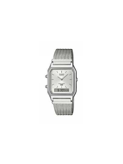 CASIO Vintage AQ-230EM-7AEF unisex sat sa mesh narukvicom i srebrnim brojčanikom, elegantan, lagan i praktičan za svaki dan.