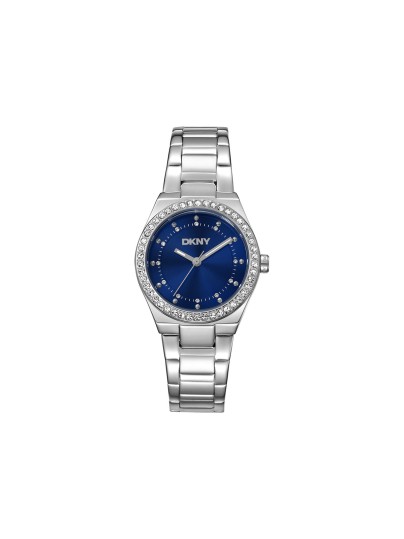 DKNY DK1L100M0055 elegantni ženski sat u boji srebra sa cirkonima i teget brojčanikom. Čelična narukvica, kvarcni mehanizam i vodootpornost do 50m.