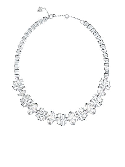 Guess ženska ogrlica Chandelier u boji srebra sa kristalima i cirkonima. Elegantna ogrlica koja savršeno upotpunjuje večernje i svečane kombinacije.