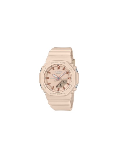 G-SHOCK GMA-P2100M-4AER ženski sportski sat pastelno bež boje, oktagonalnog oblika, sa rosegold detaljima i bio-gumenim kućištem. Vodootpornost 200m.