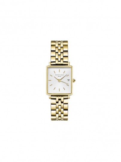 BOXY XS sat u boji žutog zlata sa belim brojčanikom, prečnika 22mm. Elegantan dizajn, japanski kvarcni mehanizam, vodootporan do 30m.