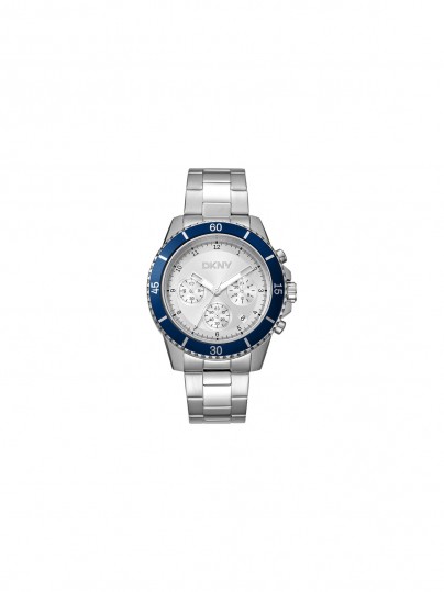 DKNY muški sat hronograf, 42mm, čelično srebrno kućište, teget korona, srebrni brojčanik, čelična narukvica. Elegancija i preciznost.