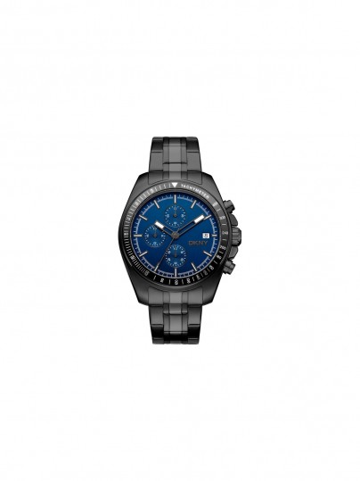 DKNY muški sat hronograf, 42mm crno čelično kućište, teget brojčanik, crna čelična narukvica, vodootporan do 100m.