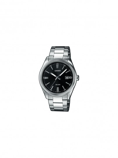 Elegantni Casio muški sat u srebrnoj boji s crnim brojčanikom, vodootporan do 50m, s neon displejom i sigurnosnom kopčom.