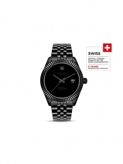 SWISS MILITARY HANOWA DARK NIGHT sat nudi luksuzni minimalizam s crnim dizajnom, safirnim staklom i švajcarskim automatskim mehanizmom.