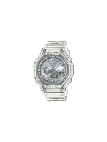 GA-2100BM-7A8ER G-SHOCK sat: transparentno kućište, srebrni brojčanik, oktagonalni dizajn, neon osvetljenje i vodootpornost 200m. Urban i robustan!