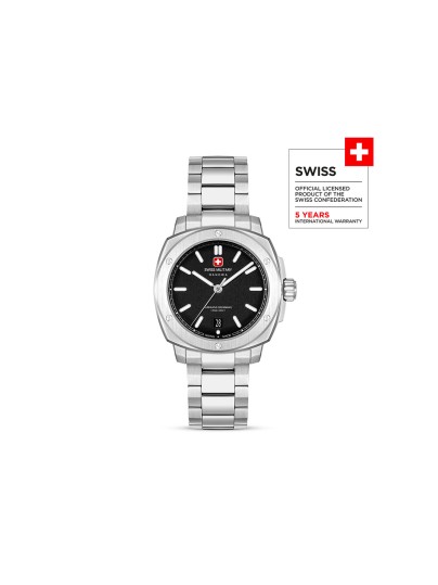 SWISS MILITARY HANOWA SIRIUS SMWGH0006501 – Swiss Made muški sportski sat koji spaja eleganciju i izdržljivost. Kućište u obliku zaobljenog kvadrata od nerđajućeg čelika prečnika 40 mm i crni brojčanik sa suptilnom teksturom daju mu moderan i prefinjen izgled. Sat poseduje safirno staklo, kvarcni mehanizam Ronda 515 sa funkcijom datuma i vodootpornost do 100 metara – idealan za muškarce koji traže spoj stila i funkcionalnosti.