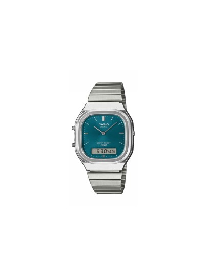 CASIO VINTAGE AQ-240E-3AEF – elegantan unisex analogno digitalni sat koji kombinuje retro šarm i savremenu funkcionalnost. Kućište u boji srebra sa plavim brojčanikom i narukvicom od nerđajućeg čelika donosi sofisticiran izgled. Sat poseduje prikaz druge vremenske zone, štopericu, alarm i automatski kalendar. Lagan, pouzdan i vodootporan za svakodnevnu upotrebu, ovaj Casio model predstavlja savršen spoj stila i praktičnosti.