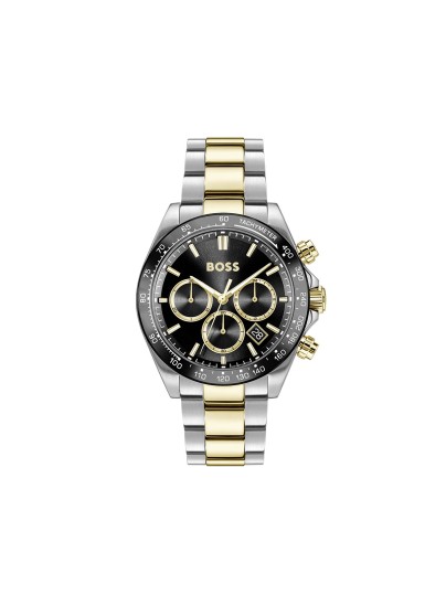 BOSS HERO 2.0 1514269 – muški sportski hronograf od nerđajućeg čelika u kombinaciji boja srebra i žutog zlata. Crni brojčanik sa zlatnim detaljima i tahimetrom na okviru kućišta. Luksuzan dizajn inspirisan automobilizmom i trkama.