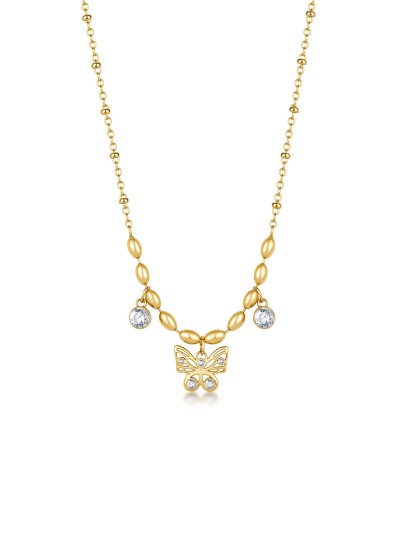 Brosway CHAKRA ogrlica u boji žutog zlata sa priveskom leptira i dva cirkona simbolizuje slobodu, svetlost i ženstvenu gracioznost. Izrađena od nerđajućeg čelika, savršen je izbor za elegantan i svakodnevno sofisticiran izgled.