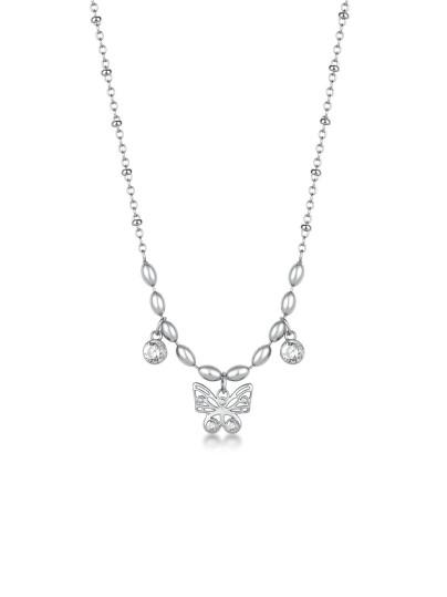Brosway CHAKRA ogrlica u boji srebra sa priveskom leptira i dva providna cirkona odiše gracioznošću i lakoćom. Izrađena od nerđajućeg čelika, predstavlja savršen spoj ženstvenosti, elegancije i svakodnevnog luksuza.