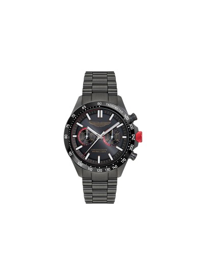 Aston Martin MTIS1F504 – muški hronograf od recikliranog nerđajućeg čelika sa IP prevlakom u crnoj boji. Elegantno crno kućište i brojčanik sa crvenim akcentima i tahimetarskom skalom. Osvetljene kazaljke, vodootpornost 100m i mineralno staklo sa safirnom prevlakom čine ovaj model simbolom luksuzne sportske elegancije.