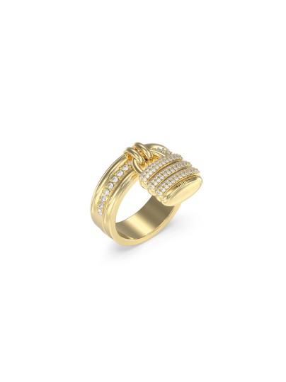 Guess MY SECRET ženski prsten u boji žutog zlata sa detaljem katanca ukrašenog cirkonima. Moderan, nežan i simboličan aksesoar. Veličina 54.