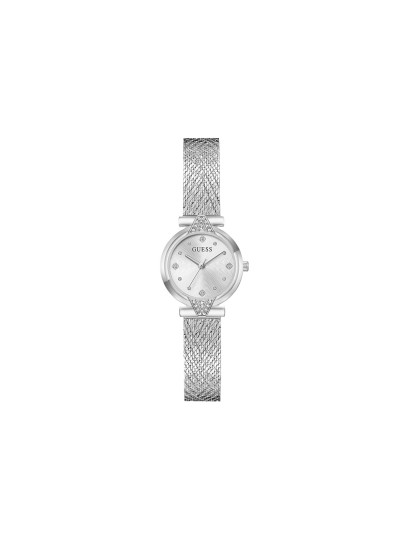 Guess LOUISA ženski sat u srebrnoj boji sa sunray brojčanikom, cirkonima i mesh narukvicom. Elegantan i glamurozan dizajn. Naruči online!