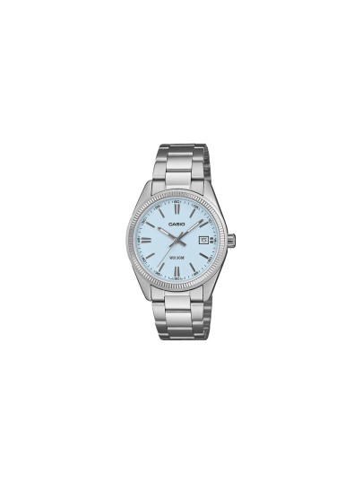 Casio Timeless unisex sat sa svetloplavim brojčanikom i srebrnim kućištem od 35 mm. Prikaz datuma i vodootpornost do 50 m. Naruči online!