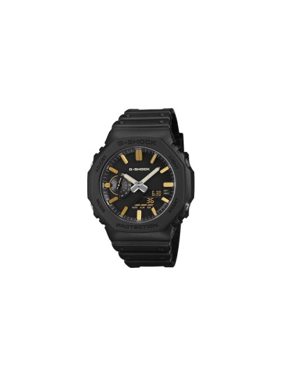 Muški G-Shock analogno-digitalni sat sa crnim gumenim kućištem i zlatnim kazaljkama. Otporan na udarce i vodootporan do 200 m. Naruči online!