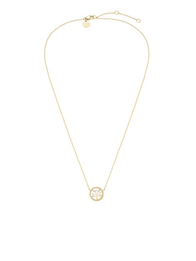 Ogrlica u zlatnom tonu sa priveskom Drvo života okruženim cirkonima. Moćan simbol snage i novih početaka. Savršen poklon.