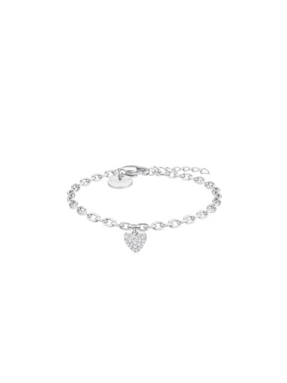 Moderna chunky narukvica u srebrnom tonu sa masivnijim karikama. Privesak srce sa cirkonima spaja urbani stil i eleganciju.