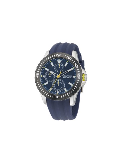 Nautica NST muški hronograf sa teget brojčanikom, laganom silikonskom narukvicom, čeličnim kućištem i vodootpornošću do 100m – idealan za aktivan stil.