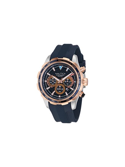 Nautica NST muški sportski hronograf sa teget brojčanikom, kvarcnim mehanizmom, silikonskom narukvicom i vodootpornošću do 100m.