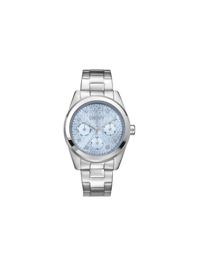 DKNY ženski multifunction sat sa svetloplavim brojčanikom i cirkonima. Srebrno kućište i moderan elegantan izgled. Naruči online!