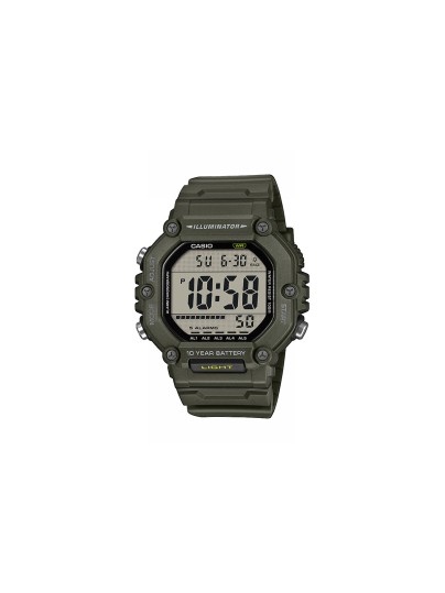 Casio muški digitalni sat u maslinasto zelenoj boji sa extra dugom narukvicom i vodootpornošću do 100 m. Štoperica, tajmer i alarm za svakodnevnu upotrebu.