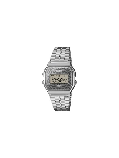 Casio Vintage digitalni sat sa srebrnim brojčanikom i seigaiha uzorkom. LED osvetljenje, alarm i retro dizajn. Poruči online!