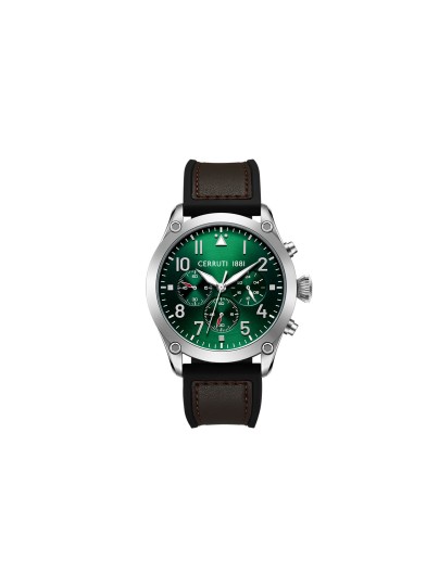 Cerutti 1881 Borgatello muški sportski sat sa zelenim brojčanikom i crnom kožnom narukvicom. Dual Time funkcija i vodootpornost do 100 m. Naruči online!
