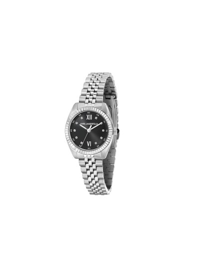 Ženski Karl Lagerfeld Timeless Code sat sa crnim brojčanikom i cirkonima. Nerđajući čelik u srebrnoj boji i sofisticiran izgled. Naruči online!