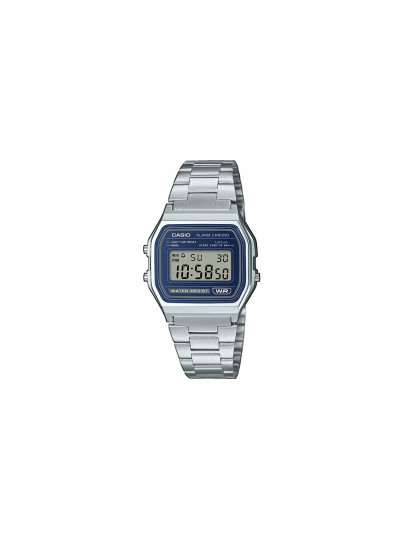 Kultni CASIO Vintage A158WEA-2EF unisex sat. Retro dizajn u srebrnom tonu sa teget brojčanikom, LED svetlom i baterijom od 7 godina. Savršen trendi detalj.