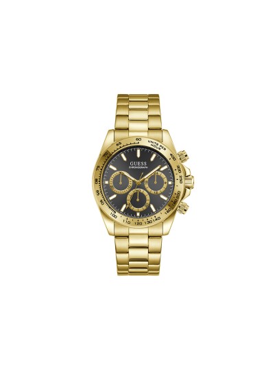 GUESS Arthur GW1058G2 muški sportski hronograf. Čelično kućište od 42mm u zlatnom tonu sa upečatljivim crnim brojčanikom. Elegantan i vodootporan 50m.