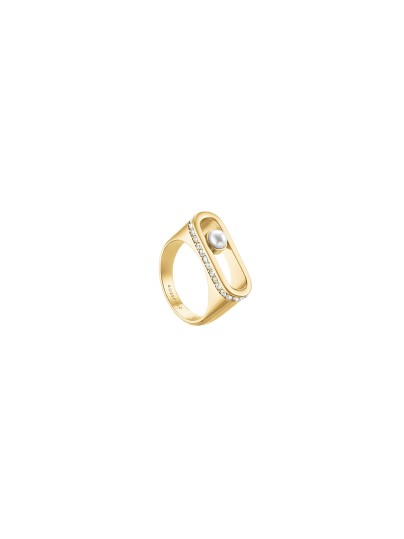 Ženski prsten od nerđajućeg čelika u boji žutog zlata sa biserom i cirkonima. Elegantni dodatak za svaku priliku. Kupite odmah online!