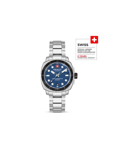 Swiss Military Hanowa ronilački sat sa plavim brojčanikom i safirnim staklom. Vodootpornost 200 m i Swiss Made preciznost.