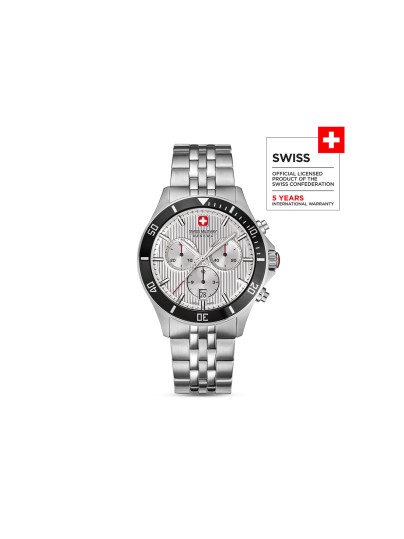 Swiss Military Hanowa Flagship Heritage Chrono sa srebrnim brojčanikom i safirnim staklom. Swiss Made hronograf, vodootpornost 100 m.