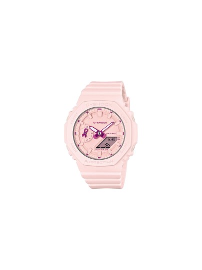 Ženski G-Shock sat Pink Ribbon u pastelno roze boji, kućište i narukvica na bio bazi, vodootporan do 200 m. Podrška borbi protiv raka dojke. Naruči online!