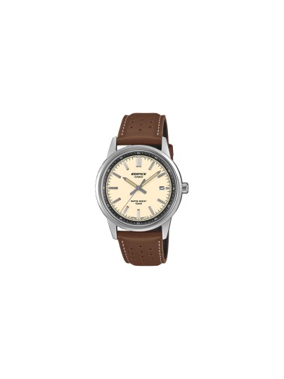 Muški Casio Edifice sat sa braon kožnom narukvicom i tankim kućištem od 38 mm. Elegantan sat koji staje pod manžetnu. Originalan sat uz brzu dostavu.